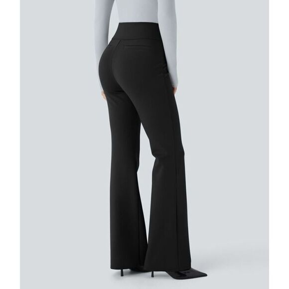 Halara Flex High Waisted Decorative Button Back Pocket Slight Flare Work Pants S - Picture 2 of 13